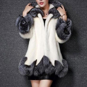 Luxurious Hooded  Faux Fur Color Block Coats