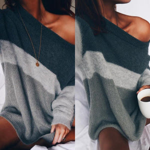 Scoop Neck  Color Block Sweaters