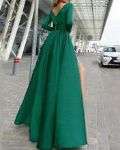 Load image into Gallery viewer, V-Neck Long Sleevethe Sides Split Maxi Dress