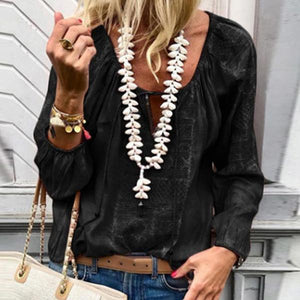 Lace Up Fashion V Neck  Long Sleeve Blouses