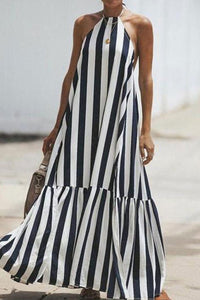 2019 New Loose Hanging Neck Striped  Maxi Dresses