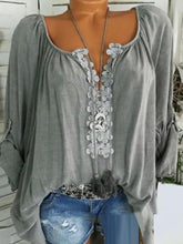 Load image into Gallery viewer, Autumn Spring Summer  Polyester  Women  V-Neck  Decorative Lace  Plain  Long Sleeve Blouses