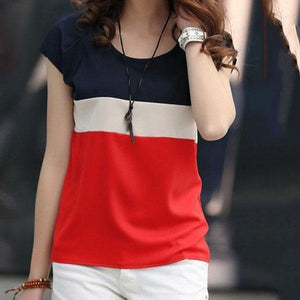 Round Neck  Color Block Short Sleeve T-Shirts