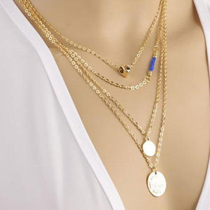 Gold Pendant Boho Layers Chain Necklace