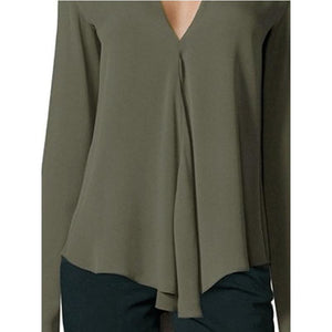 V Neck  Asymmetric Hem  Plain Blouses