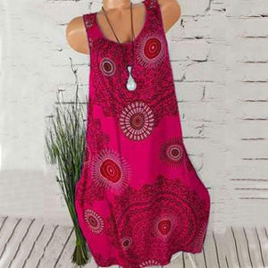 Sleeveless Lace Stitching Print Casual Dress