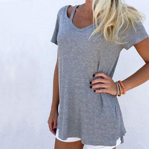 V Neck  Cutout  Plain T-Shirts