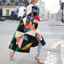 Load image into Gallery viewer, Fashion Geometry Printed Colorful Loose Woolen Long Coat