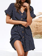 Load image into Gallery viewer, Fashion Polka Dot V Neck Belted Chiffon Mini Dresses