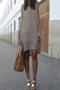 V Neck  Asymmetric Hem Plain Sleeveless Casual Dress