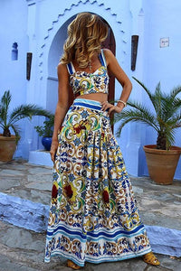 Sexy Off Shoulder Floral Printed Midriff Baring Suit