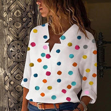 Load image into Gallery viewer, Asymmetric Neck Dot Blouses