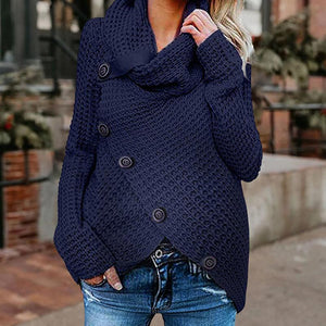 Maternity High Neck Pure Color Button Sweater