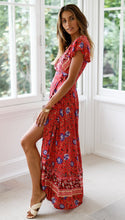 Load image into Gallery viewer, Big Pendulum V-Neck Beach Holiday Tie Printing Vacation Maxi Dress