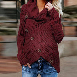 Maternity High Neck Pure Color Button Sweater