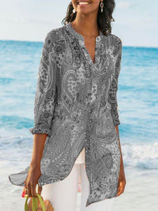 Geometric Printed Casual Loose Plus Size Chiffon Blouse