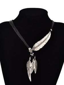 Metal Feather Pendant Necklace