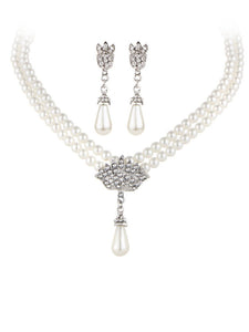 Elegance Pearl Rhinestone Necklace And Earrings