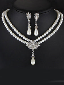 Elegance Pearl Rhinestone Necklace And Earrings