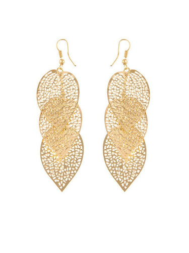 Gold Hollow Out Metal Leaf Earrings