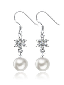 Floral Shape Rhinestone Pearl Pendant Earring