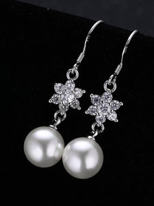 Floral Shape Rhinestone Pearl Pendant Earring