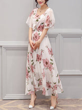 Load image into Gallery viewer, Chic Round Neck  Floral Printed  Chiffon Maxi Dress