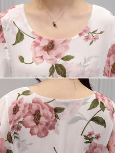 Chic Round Neck  Floral Printed  Chiffon Maxi Dress