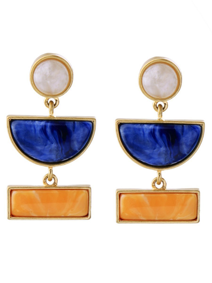 Geometric Color Block Resin Drop Earrings