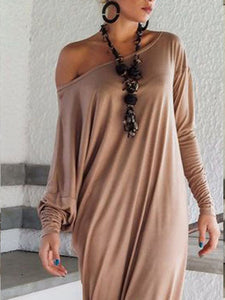 One Shoulder Slit Long Sleeve Maxi Dresses