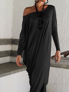 One Shoulder Slit Long Sleeve Maxi Dresses