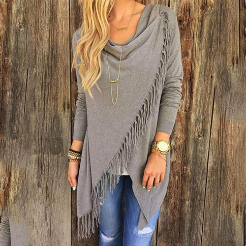 Asymmetric Hem Tassel Plain Cardigans