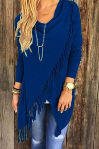 Asymmetric Hem Tassel Plain Cardigans