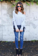 Load image into Gallery viewer, Open Shoulder Plain Batwing Sleeve Sweaters