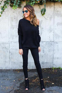 Open Shoulder Plain Batwing Sleeve Sweaters