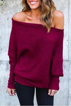 Load image into Gallery viewer, Open Shoulder Plain Batwing Sleeve Sweaters