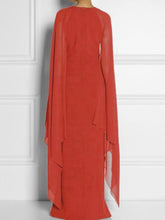 Load image into Gallery viewer, Long-Sleeved Cape Open Sleeve High Slit Plain Chiffon Maxi Dress