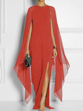 Load image into Gallery viewer, Long-Sleeved Cape Open Sleeve High Slit Plain Chiffon Maxi Dress