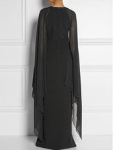 Load image into Gallery viewer, Long-Sleeved Cape Open Sleeve High Slit Plain Chiffon Maxi Dress