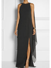 Load image into Gallery viewer, Long-Sleeved Cape Open Sleeve High Slit Plain Chiffon Maxi Dress