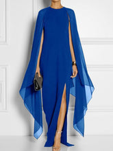 Load image into Gallery viewer, Long-Sleeved Cape Open Sleeve High Slit Plain Chiffon Maxi Dress