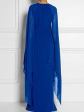 Load image into Gallery viewer, Long-Sleeved Cape Open Sleeve High Slit Plain Chiffon Maxi Dress