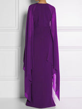 Load image into Gallery viewer, Long-Sleeved Cape Open Sleeve High Slit Plain Chiffon Maxi Dress