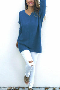 V Neck  Loose Fitting Plain Sweaters