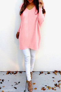 V Neck  Loose Fitting Plain Sweaters