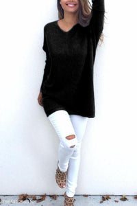 V Neck  Loose Fitting Plain Sweaters