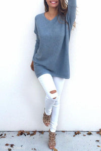 V Neck  Loose Fitting Plain Sweaters