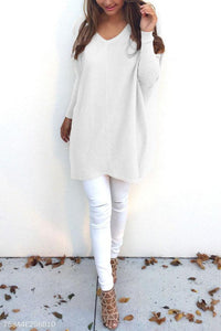 V Neck  Loose Fitting Plain Sweaters