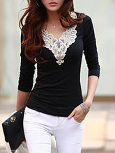 Load image into Gallery viewer, V-Neck Decorative Lace Long Sleeve T-Shirt