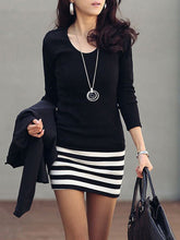 Load image into Gallery viewer, Round Neck  Striped Mini Bodycon Dress